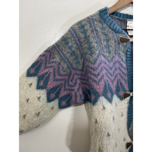 Vtg Wool Grandma Nordic Chunky Knit Scandi Cottage Whimsical Fair Isle Sweater L - Picture 6 of 14